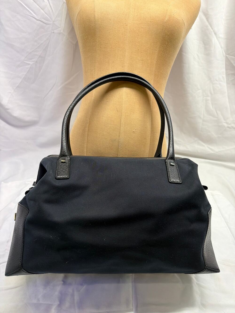 Salvatore Ferragamo Vintage Black Nylon Leather Trim Zip Top Shoulder Bag